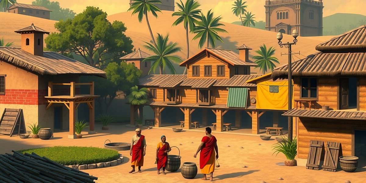 Cumin Rise Revolution Village Life Cumin Rise Revolution village scene showing traditional Indian houses, farmers, and marketplaces